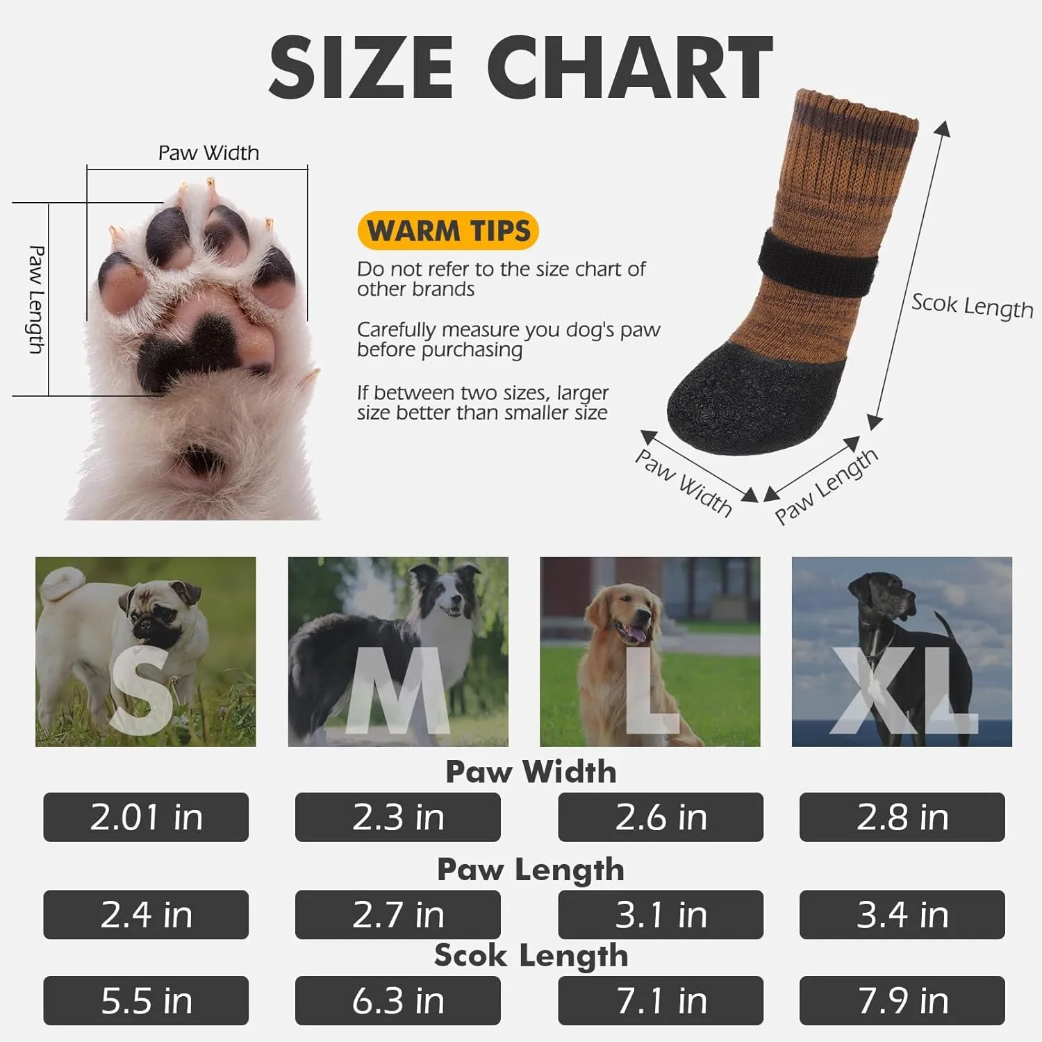 Mihachi Anti Slip Dog Socks, Dog Boots for Hardwood Floors Prevent Licking, Traction Control Waterproof Rubber Sole Paw Protectors for Small Medium Large Dogs, Brown Large