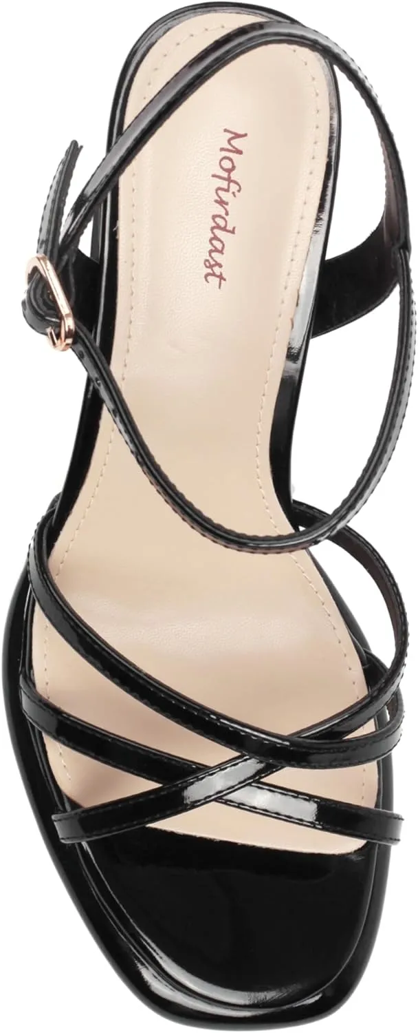 Mofirdast Women's Strappy Platform Heel Sandals Round Toe Ankle Strap High Heels Wedding Work Party Dress Shoes