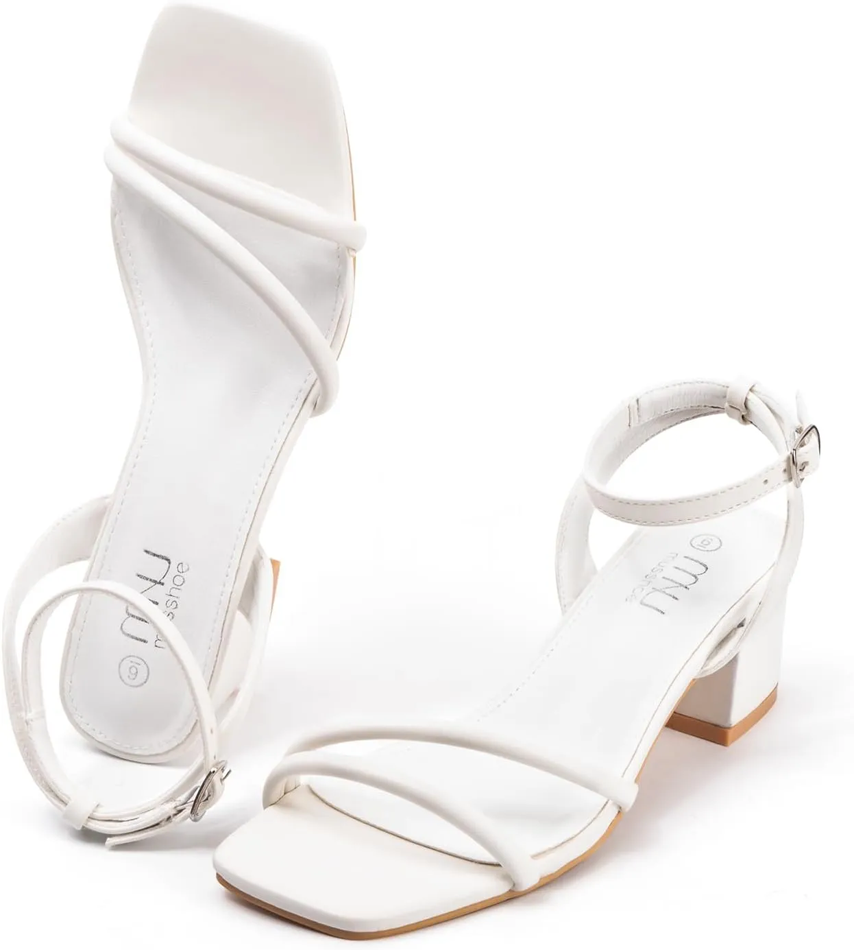 MUSSHOE Block Heeled Prom Heels Sandals for Women Chunky Square Open Toe Strappy High Heels Ankle Buckle Sandals Party Wedding Bridal Dress Shoes