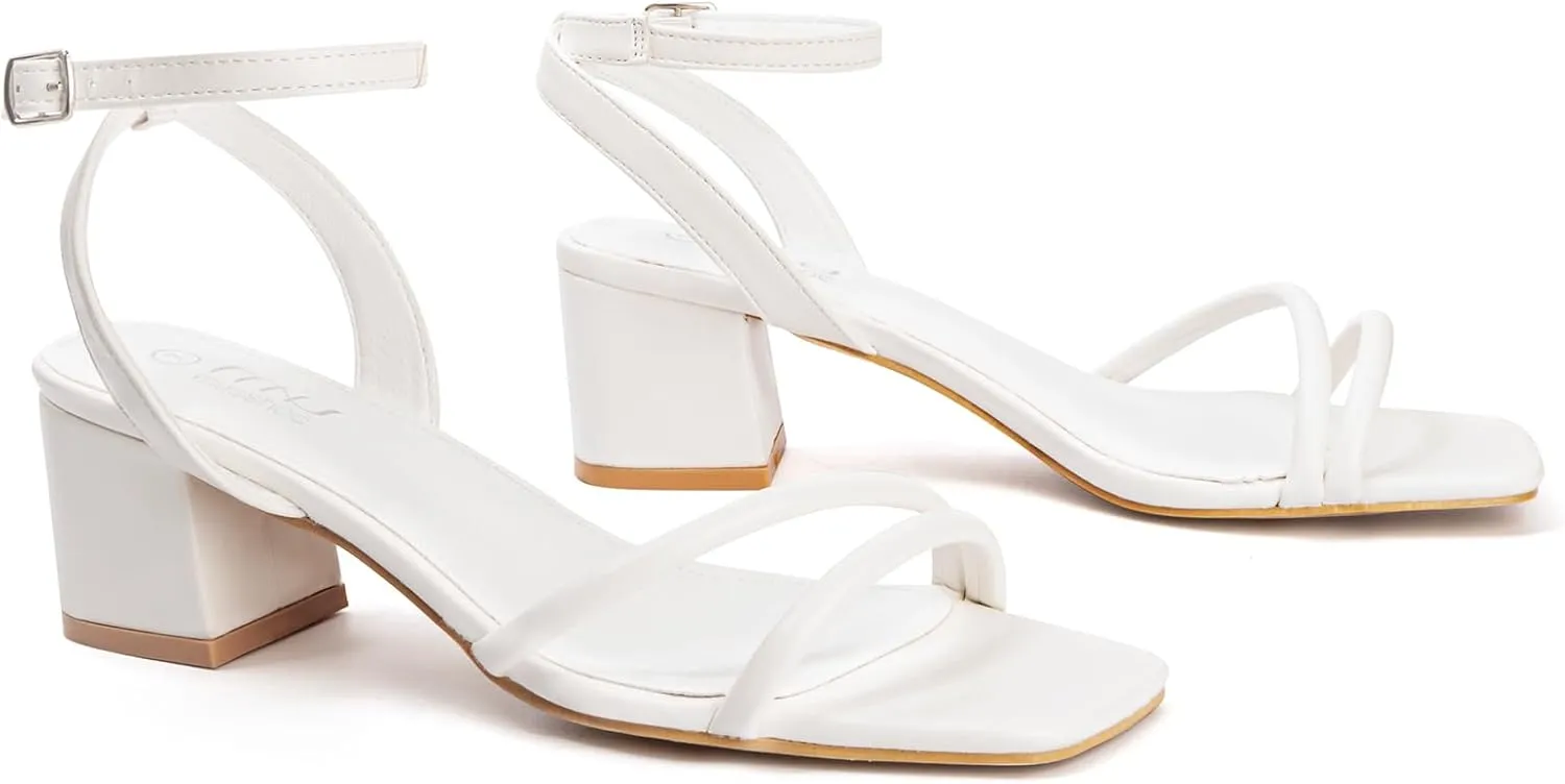 MUSSHOE Block Heeled Prom Heels Sandals for Women Chunky Square Open Toe Strappy High Heels Ankle Buckle Sandals Party Wedding Bridal Dress Shoes
