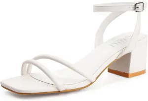 MUSSHOE Block Heeled Prom Heels Sandals for Women Chunky Square Open Toe Strappy High Heels Ankle Buckle Sandals Party Wedding Bridal Dress Shoes