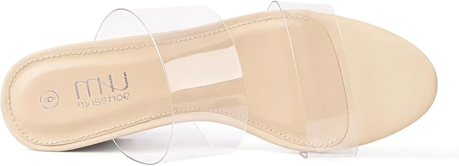 MUSSHOE Clear Sandals for Women,Two Clear Strap Women Heels Sandals,Open Toe Low Block Chunky Dress Sandals Pumps Shoes
