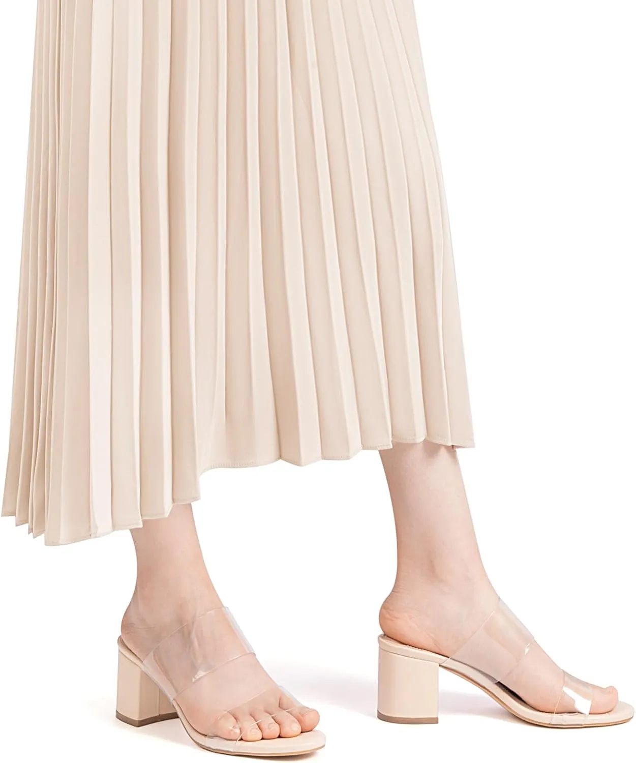 MUSSHOE Clear Sandals for Women,Two Clear Strap Women Heels Sandals,Open Toe Low Block Chunky Dress Sandals Pumps Shoes