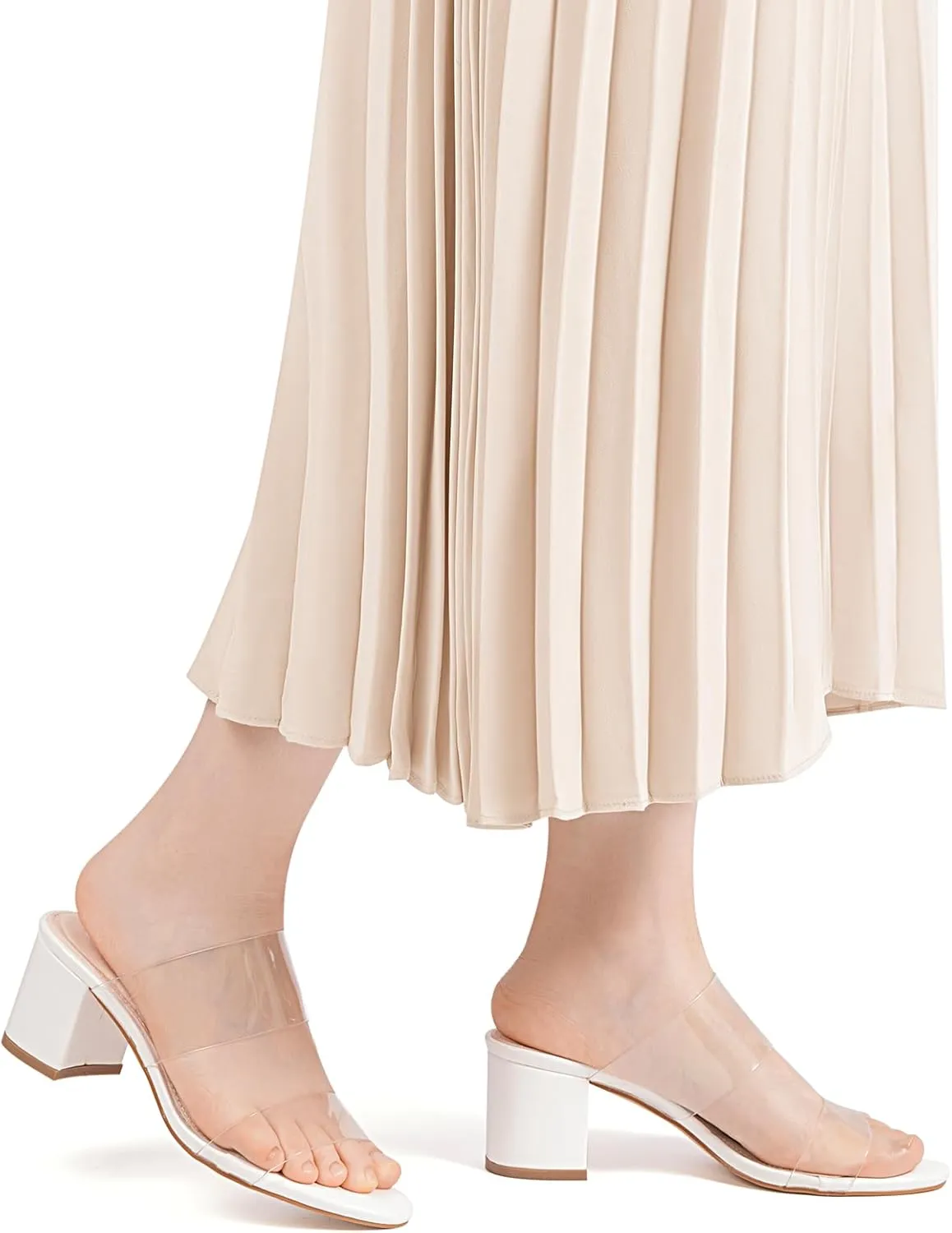 MUSSHOE Clear Sandals for Women,Two Clear Strap Women Heels Sandals,Open Toe Low Block Chunky Dress Sandals Pumps Shoes