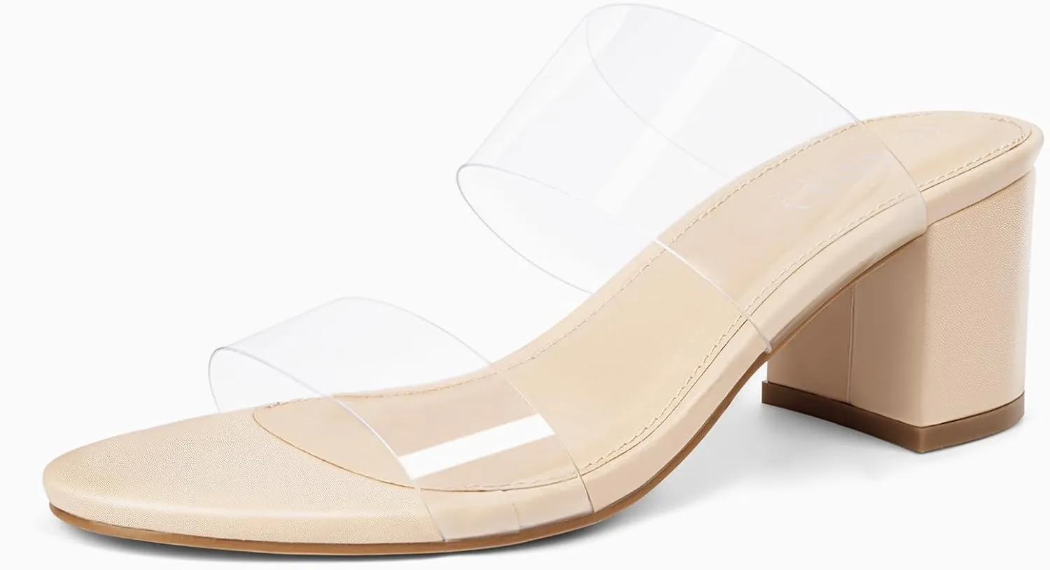 MUSSHOE Clear Sandals for Women,Two Clear Strap Women Heels Sandals,Open Toe Low Block Chunky Dress Sandals Pumps Shoes