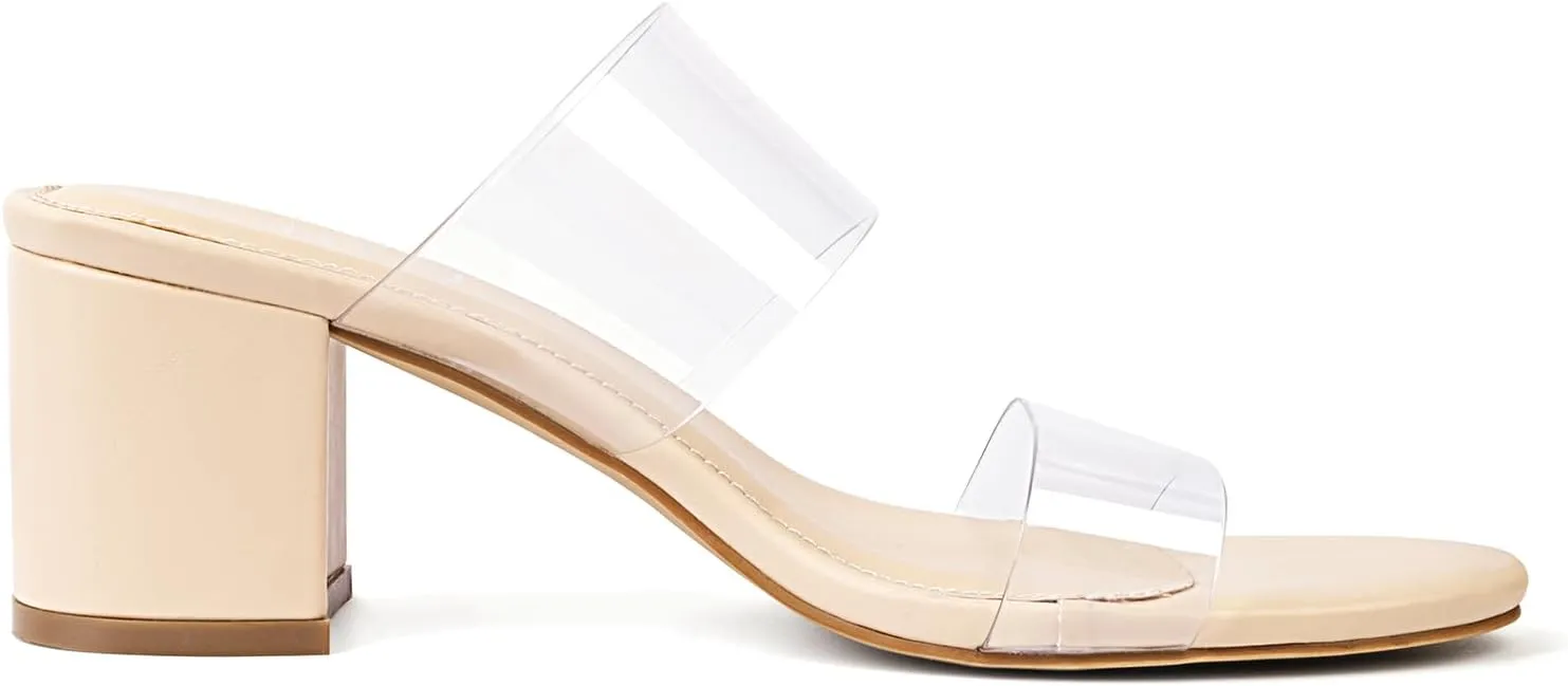 MUSSHOE Clear Sandals for Women,Two Clear Strap Women Heels Sandals,Open Toe Low Block Chunky Dress Sandals Pumps Shoes