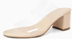 MUSSHOE Clear Sandals for Women,Two Clear Strap Women Heels Sandals,Open Toe Low Block Chunky Dress Sandals Pumps Shoes