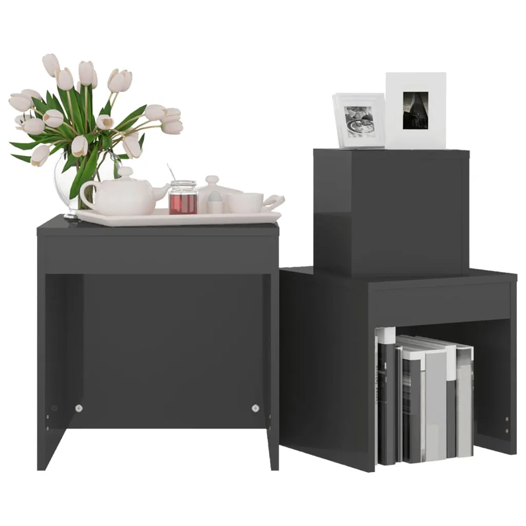 Nesting Tables 3 pcs High Gloss Grey Engineered Wood