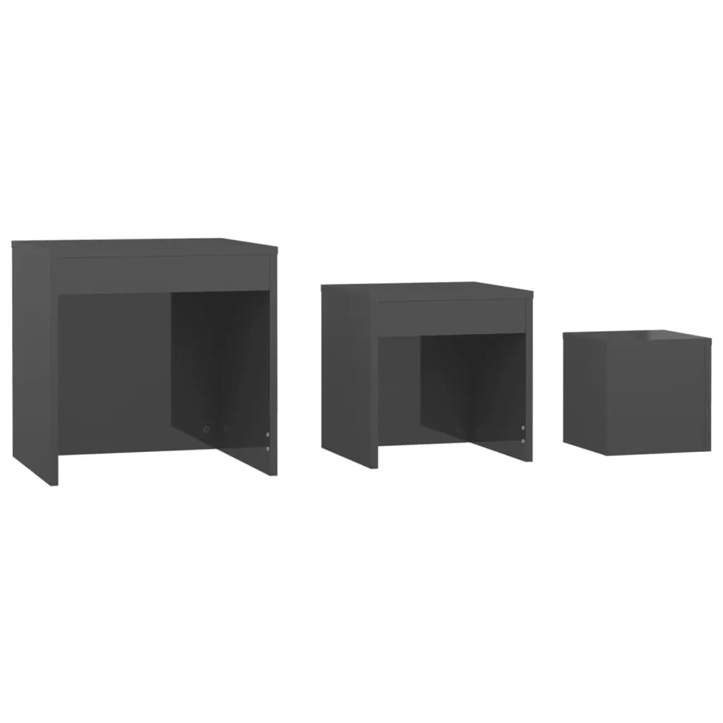 Nesting Tables 3 pcs High Gloss Grey Engineered Wood