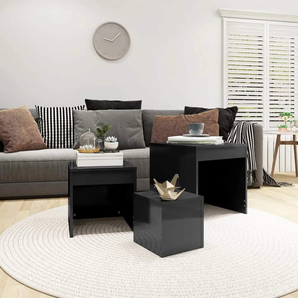 Nesting Tables 3 pcs High Gloss Grey Engineered Wood