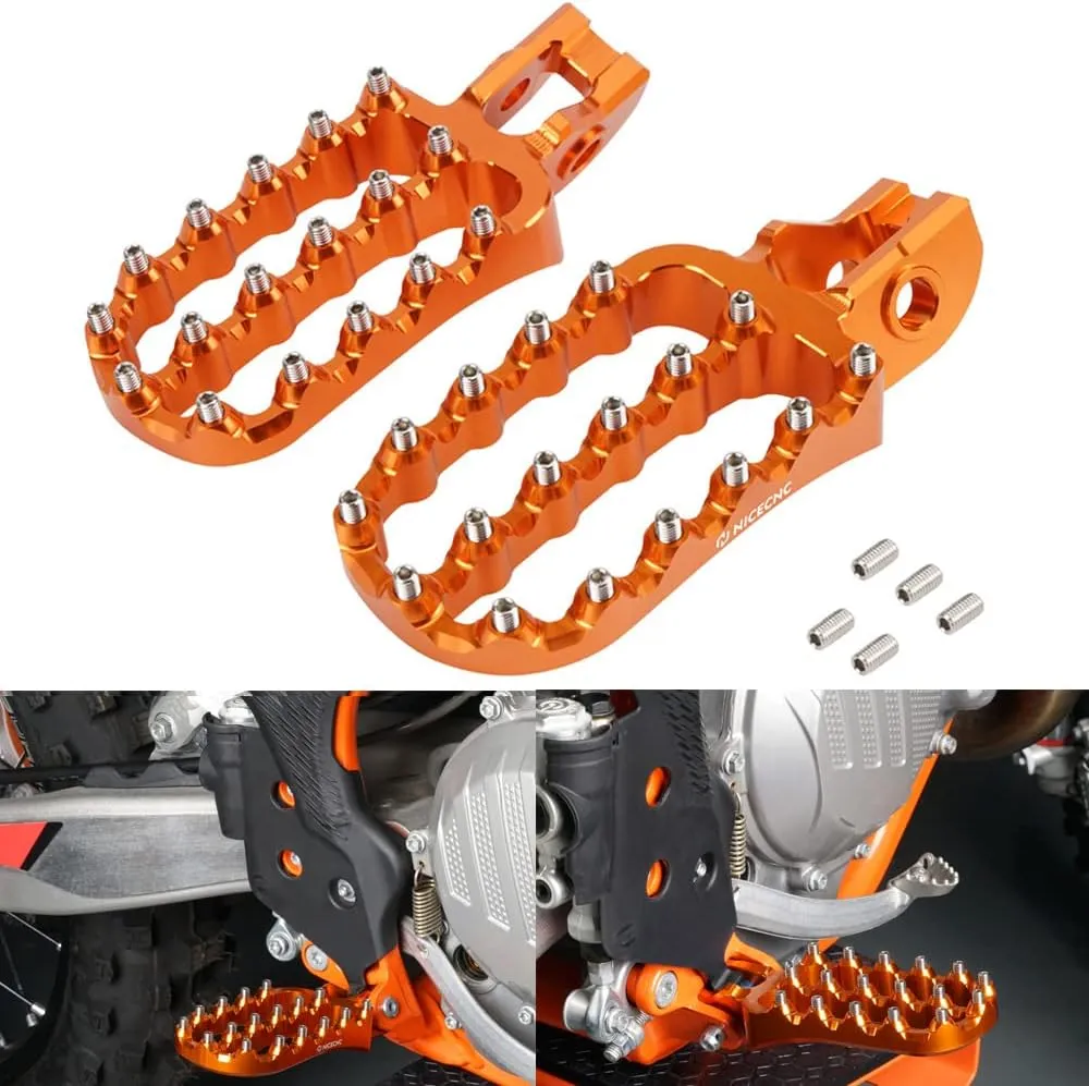 NICECNC Orange Forged Wide Foot Pegs Footrest Compatible with KTM 125-500XC/XCF/SX/SXF/EXC/EXCF,Husqvarna 125-501TX/FX/TE/FE/TC/FC 2017-22,GasGas EC250/300 EX300 EX250F/350F/450F 21-23