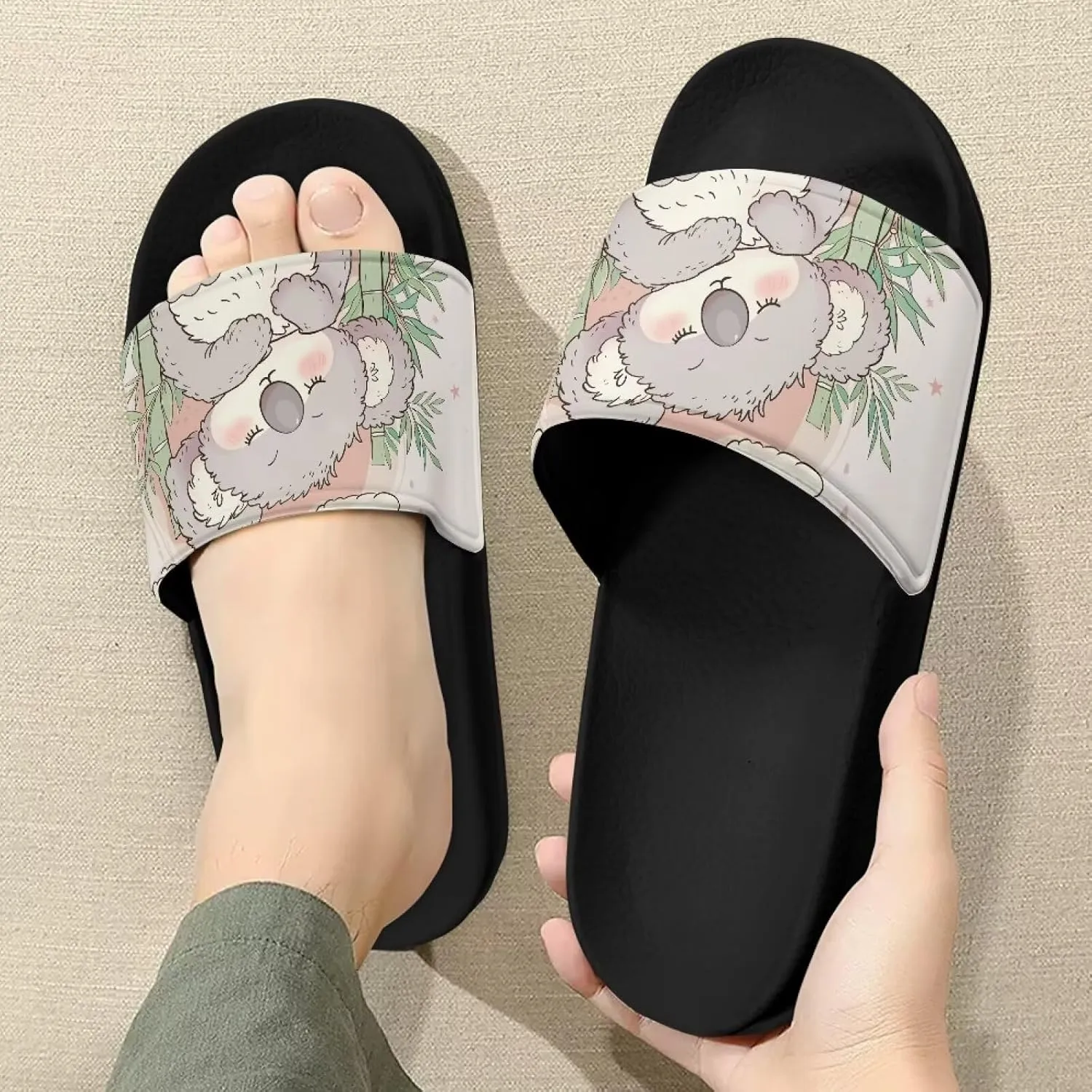 Novelty Animals Pattern Women's Slide Sandals, Casual Soft Sole Open Toe Non-Slip Single Band Slide Sandals