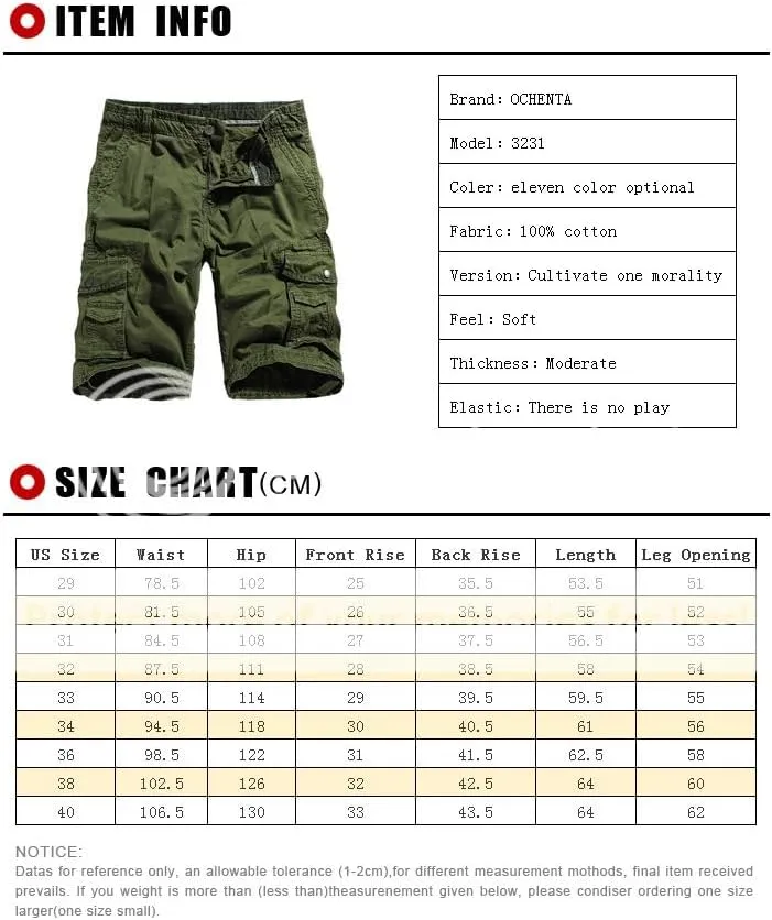 OCHENTA Men's Loose Fit Cargo Shorts with Multi Pockets