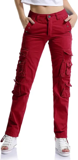 OCHENTA Women's Cotton Casual Cargo Work Pants Travel Hiking Baggy Y2K with Multi Pockets