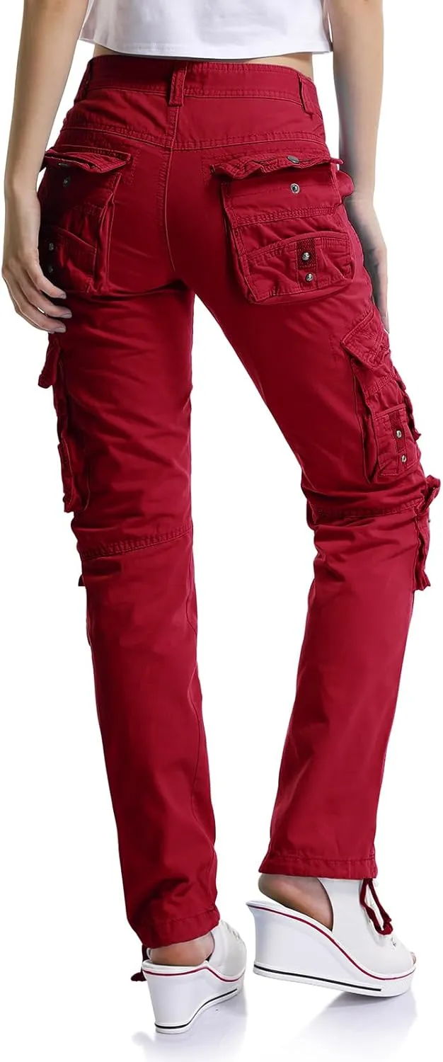 OCHENTA Women's Cotton Casual Cargo Work Pants Travel Hiking Baggy Y2K with Multi Pockets