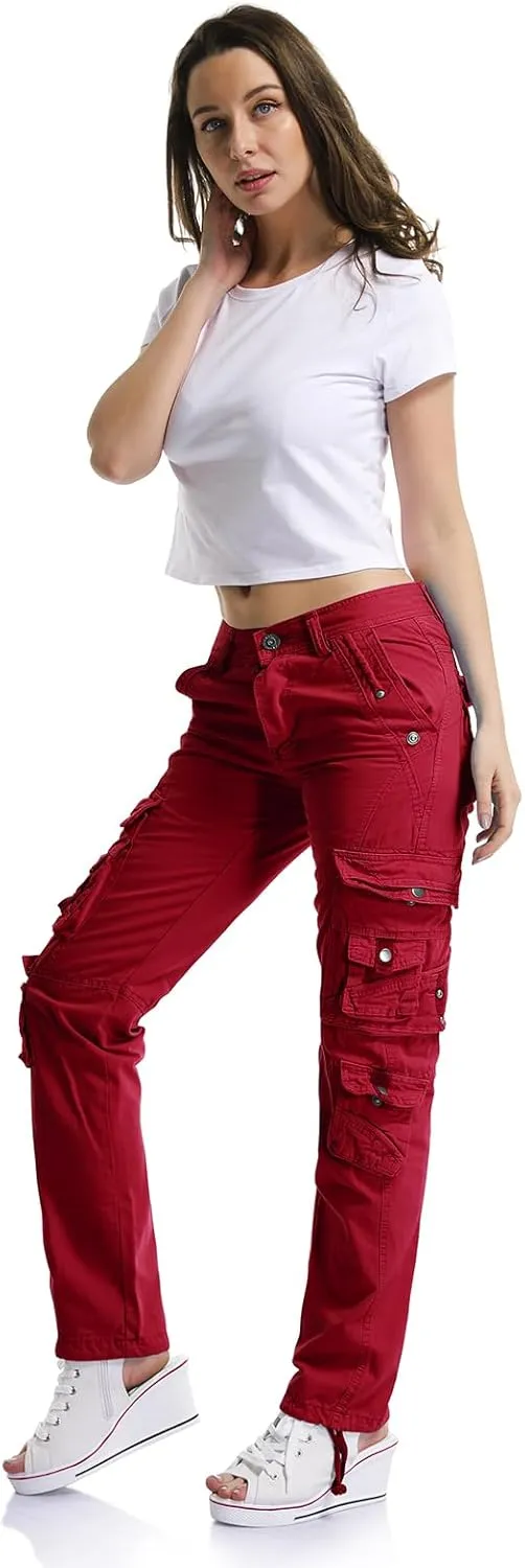OCHENTA Women's Cotton Casual Cargo Work Pants Travel Hiking Baggy Y2K with Multi Pockets