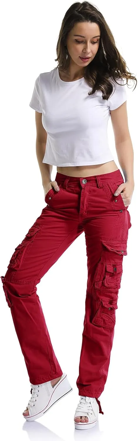 OCHENTA Women's Cotton Casual Cargo Work Pants Travel Hiking Baggy Y2K with Multi Pockets