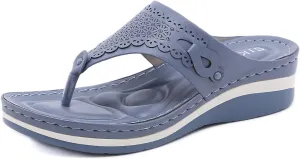 oiangi Summer Womens Clip Toe Flip Flops Sandals Fashion Casual Thong Strap Slip-on Wedge Slipper Lightweight Comfy Massage Soft Bottom Beach Shoes