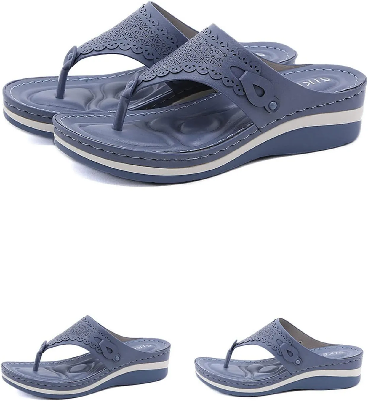 oiangi Summer Womens Clip Toe Flip Flops Sandals Fashion Casual Thong Strap Slip-on Wedge Slipper Lightweight Comfy Massage Soft Bottom Beach Shoes