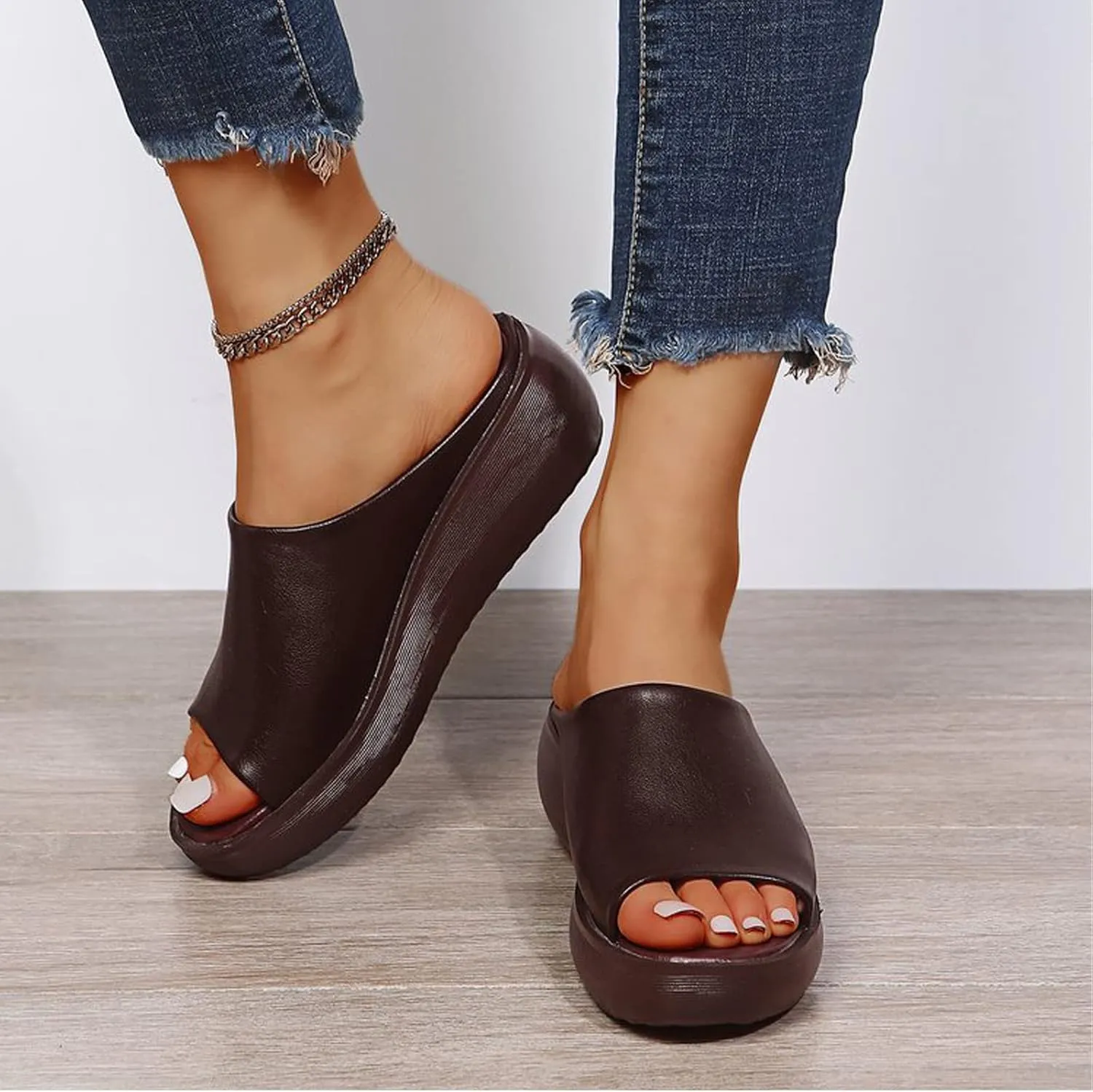 ORNVEION Women's Slip-On Platform Wedge High Heel Sandals,Comfortable and Soft Fashion Open Toe Slippers, Casual Outdoor Shoes