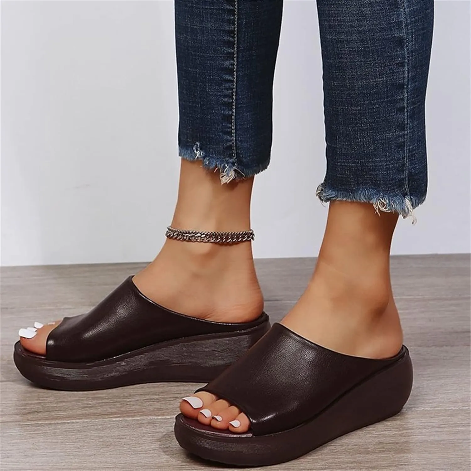 ORNVEION Women's Slip-On Platform Wedge High Heel Sandals,Comfortable and Soft Fashion Open Toe Slippers, Casual Outdoor Shoes