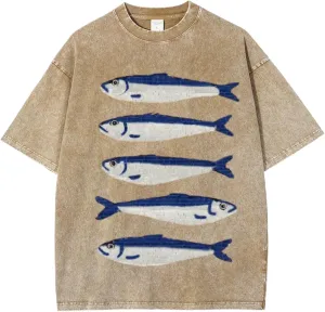 Oversized Graphic Tees for Women Y2k Fisherman Aesthetic Graphic Fish Print T-Shirts Streetwear Summer 2025