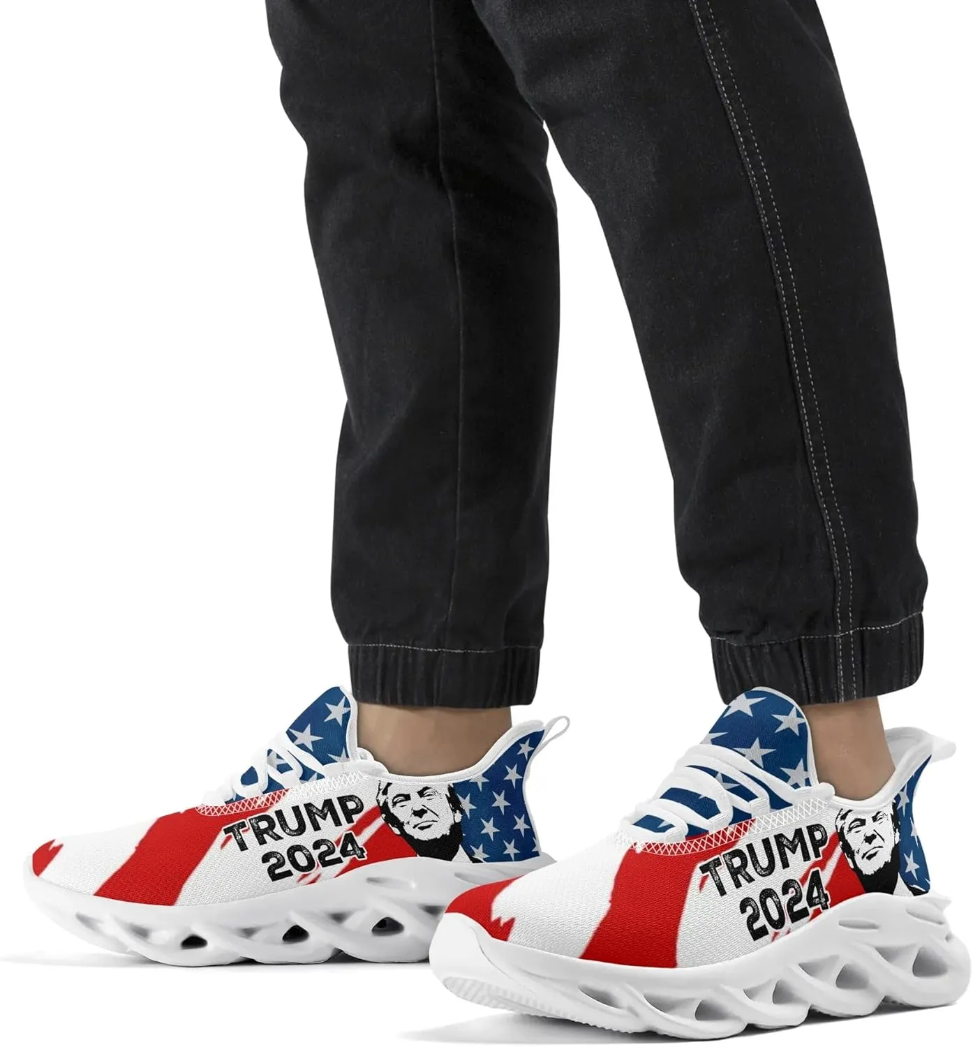 Patriogee Trump 2024 Sneakers - Patriotic American Flag Support Shoes for Men