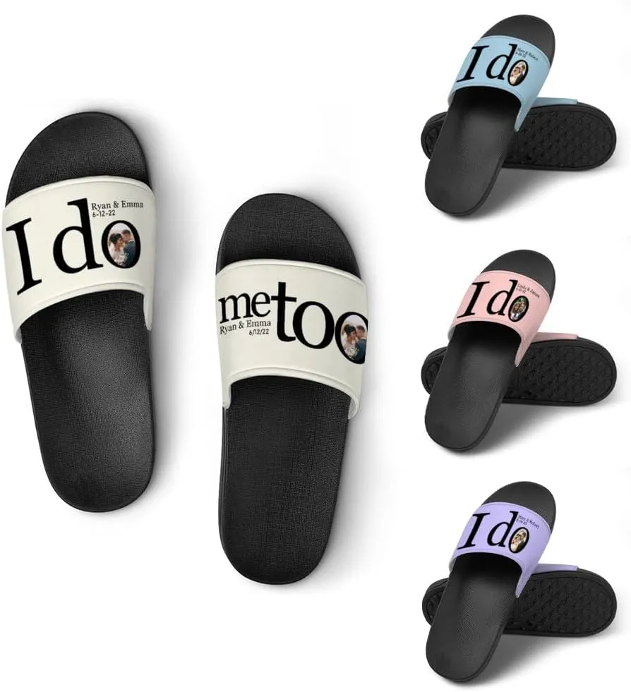 Personalized Slippers Sandals Custom House Sandals with Photo Name Date Design, Customized Slip-On Flip Flops Casual Slides for Women Men, Quick Drying Shower Shoes for Couples Weddings Anniversary