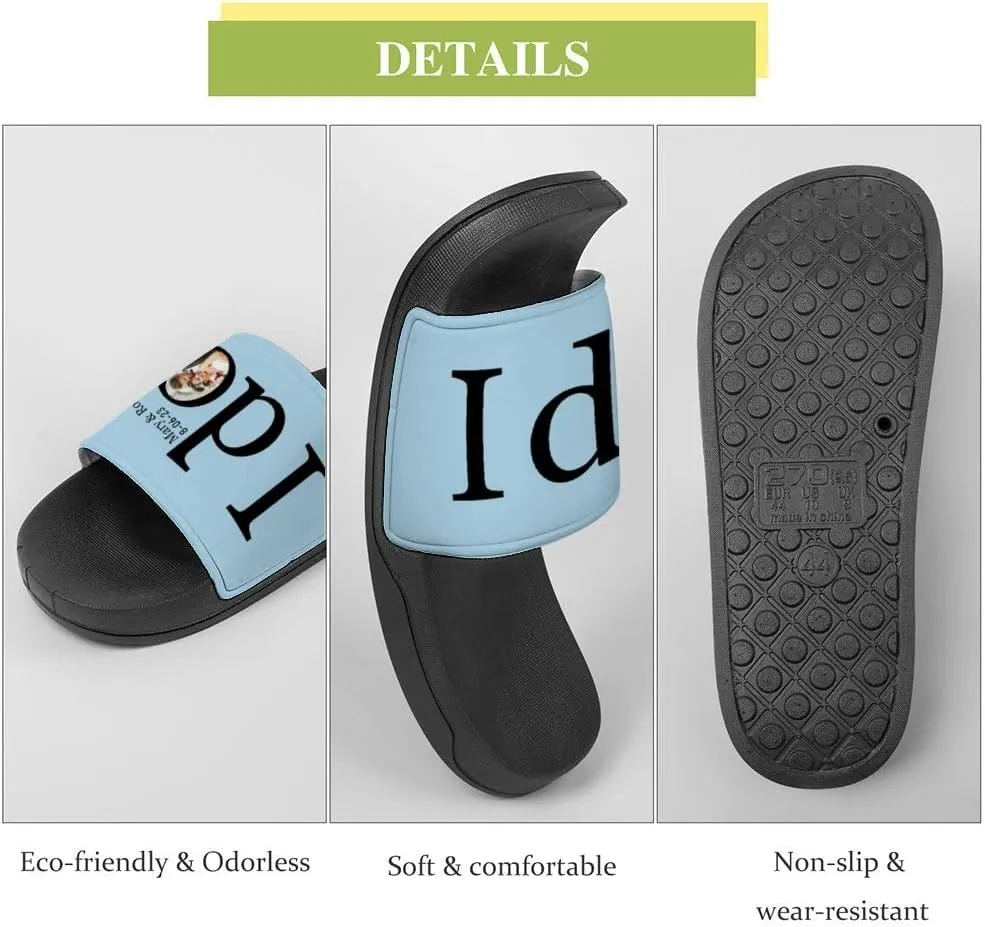 Personalized Slippers Sandals Custom House Sandals with Photo Name Date Design, Customized Slip-On Flip Flops Casual Slides for Women Men, Quick Drying Shower Shoes for Couples Weddings Anniversary