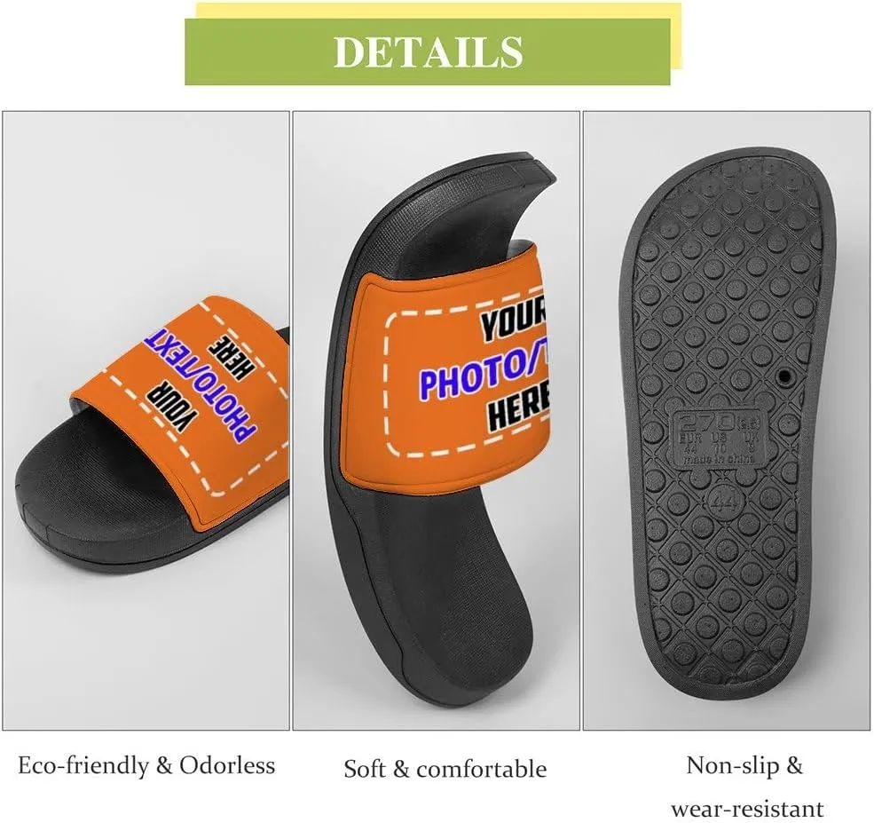 Personalized Slippers Sandals Custom House Sandals with Photo Name Date Design, Customized Slip-On Flip Flops Casual Slides for Women Men, Quick Drying Shower Shoes for Couples Weddings Anniversary