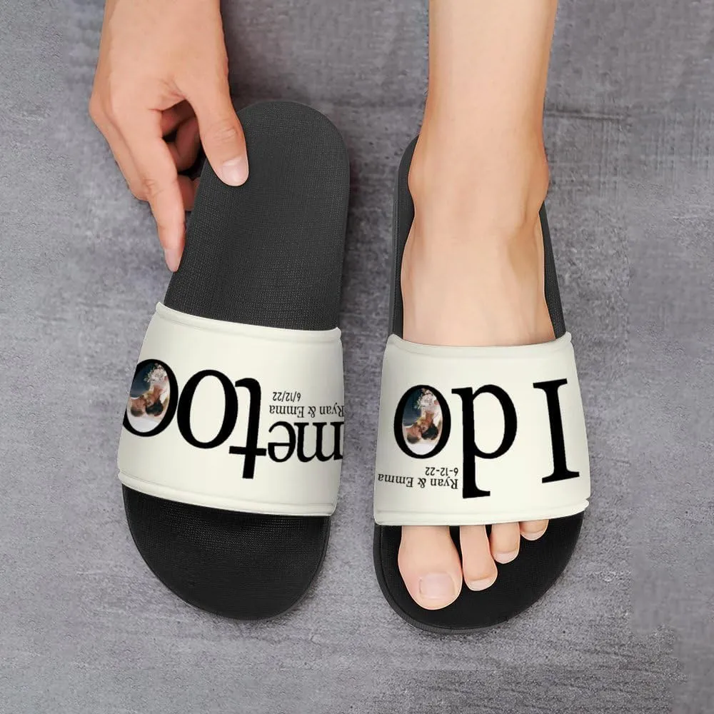 Personalized Slippers Sandals Custom House Sandals with Photo Name Date Design, Customized Slip-On Flip Flops Casual Slides for Women Men, Quick Drying Shower Shoes for Couples Weddings Anniversary