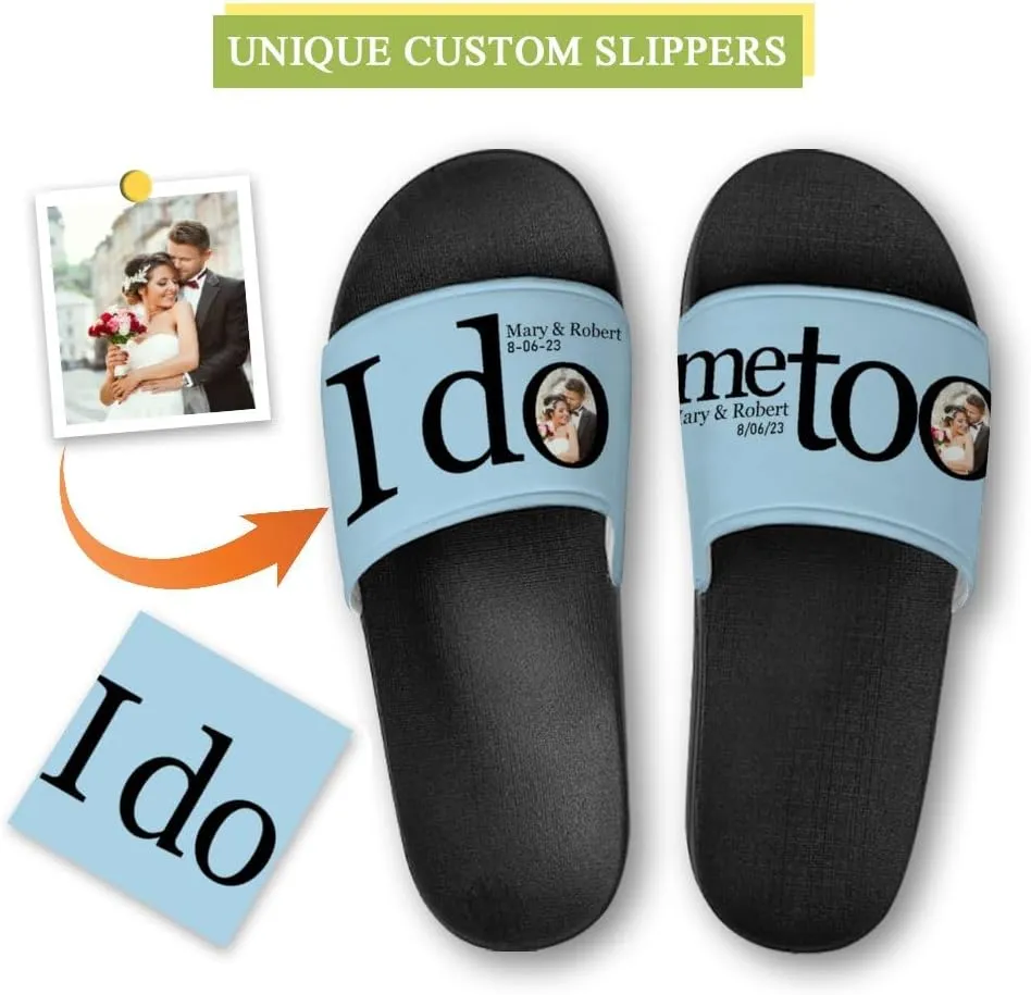 Personalized Slippers Sandals Custom House Sandals with Photo Name Date Design, Customized Slip-On Flip Flops Casual Slides for Women Men, Quick Drying Shower Shoes for Couples Weddings Anniversary