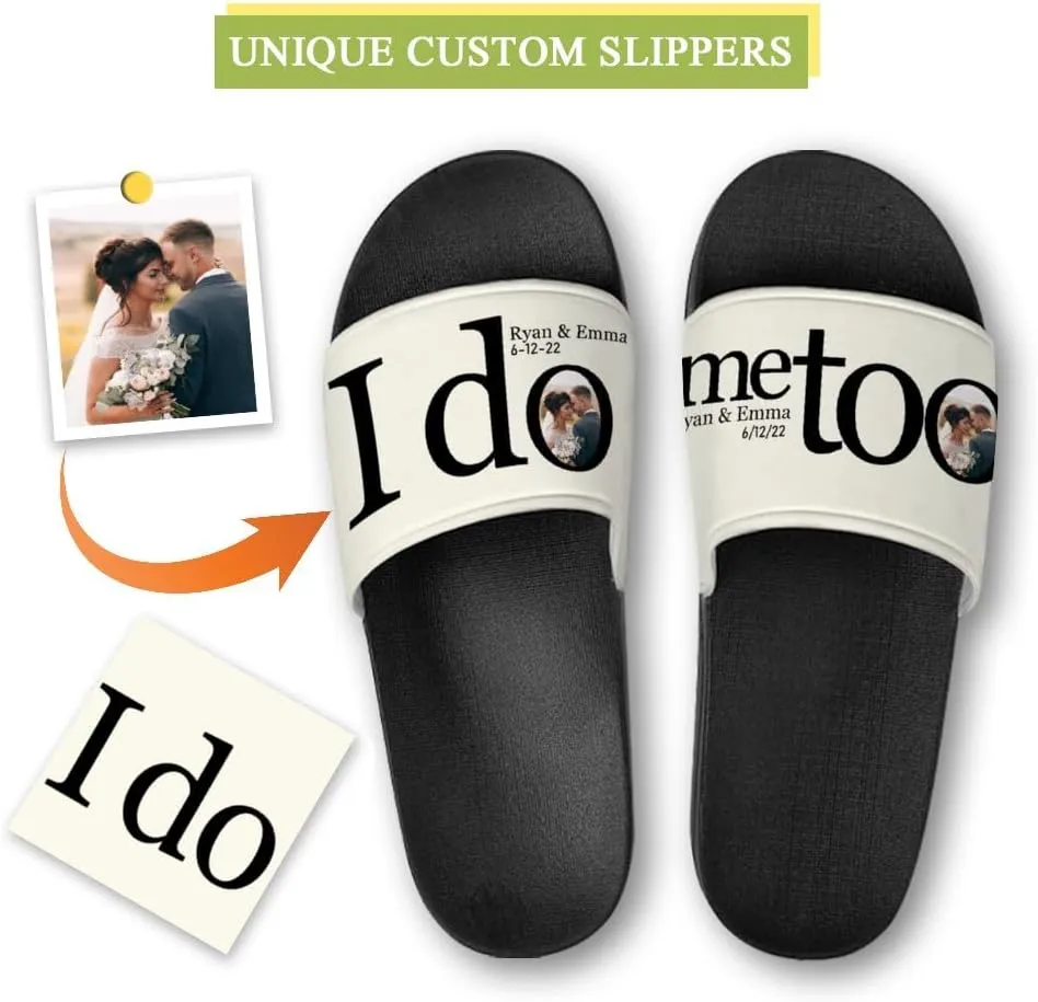 Personalized Slippers Sandals Custom House Sandals with Photo Name Date Design, Customized Slip-On Flip Flops Casual Slides for Women Men, Quick Drying Shower Shoes for Couples Weddings Anniversary
