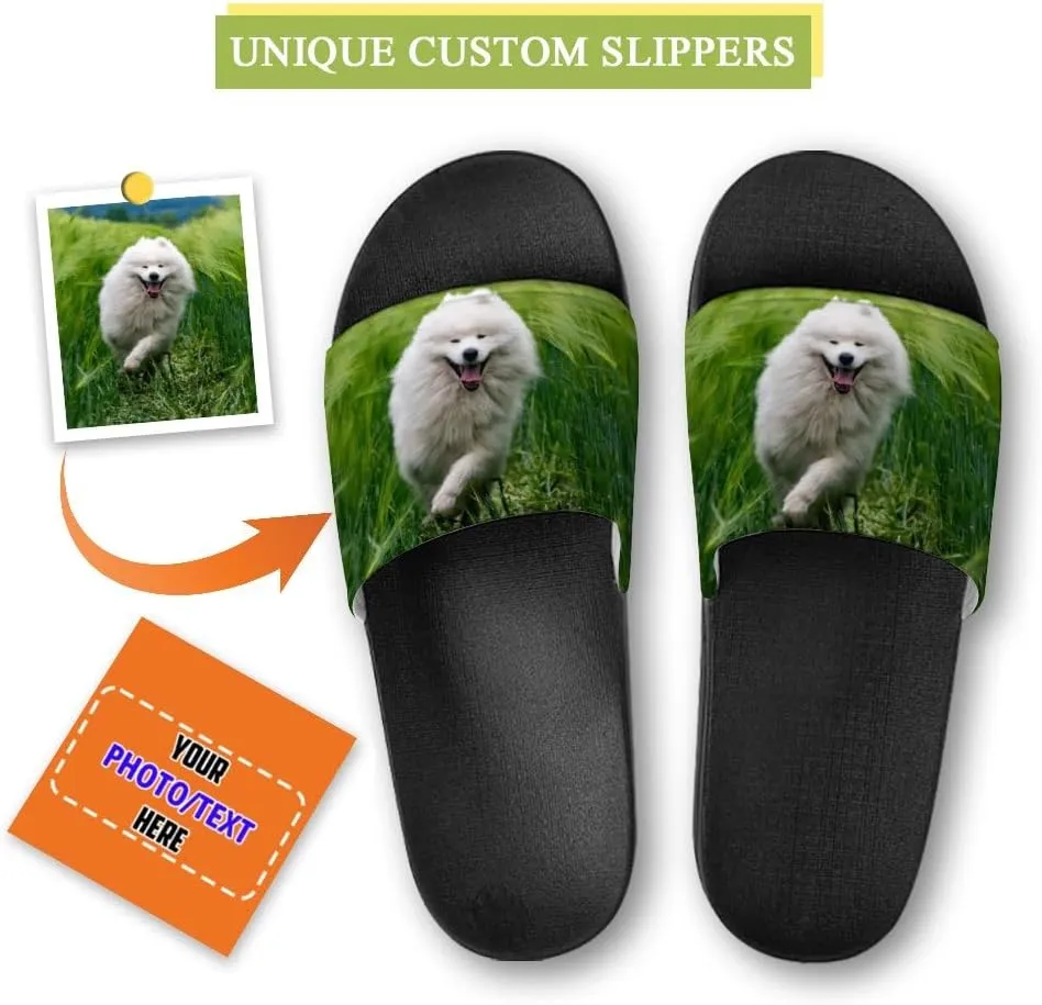 Personalized Slippers Sandals Custom House Sandals with Photo Name Date Design, Customized Slip-On Flip Flops Casual Slides for Women Men, Quick Drying Shower Shoes for Couples Weddings Anniversary