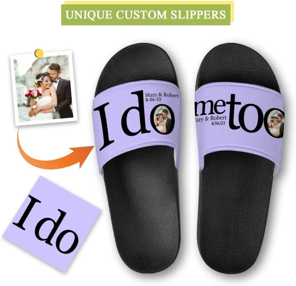 Personalized Slippers Sandals Custom House Sandals with Photo Name Date Design, Customized Slip-On Flip Flops Casual Slides for Women Men, Quick Drying Shower Shoes for Couples Weddings Anniversary