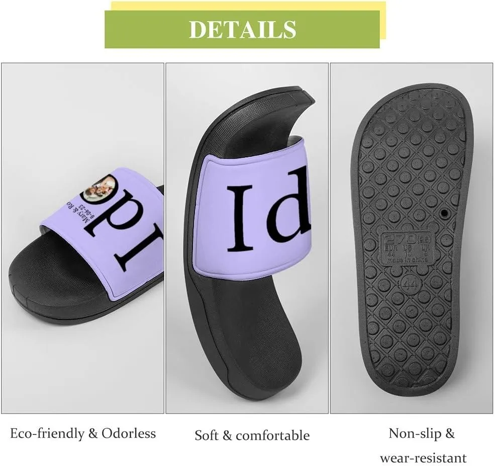 Personalized Slippers Sandals Custom House Sandals with Photo Name Date Design, Customized Slip-On Flip Flops Casual Slides for Women Men, Quick Drying Shower Shoes for Couples Weddings Anniversary