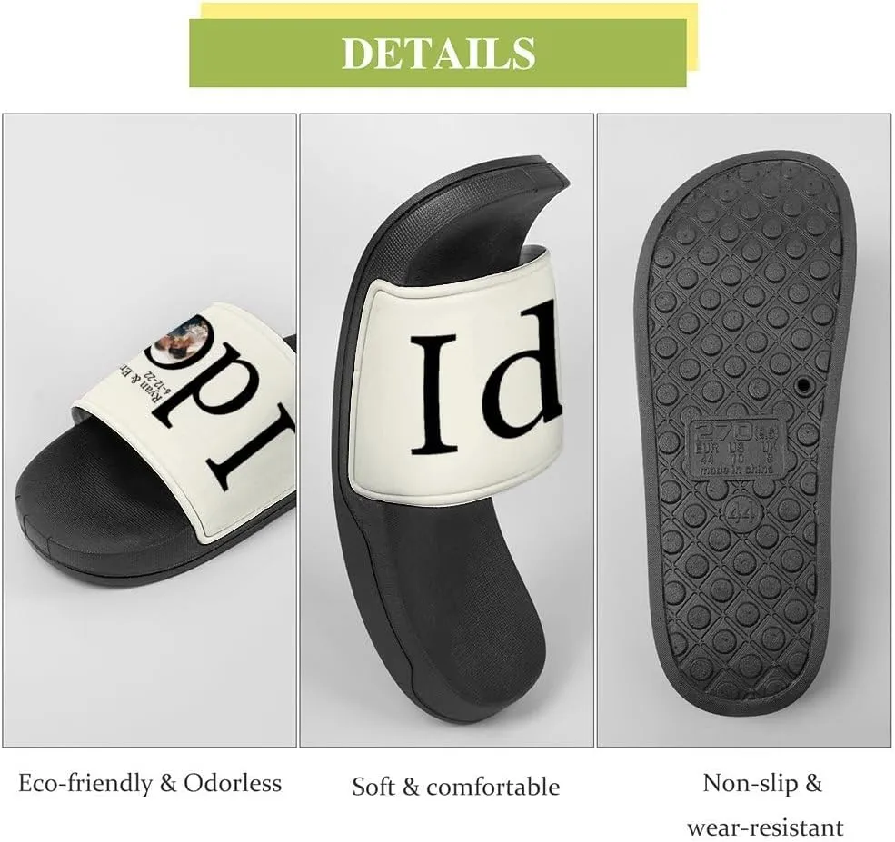 Personalized Slippers Sandals Custom House Sandals with Photo Name Date Design, Customized Slip-On Flip Flops Casual Slides for Women Men, Quick Drying Shower Shoes for Couples Weddings Anniversary