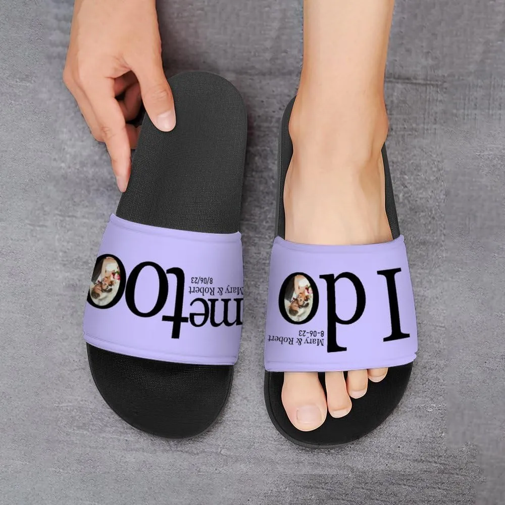 Personalized Slippers Sandals Custom House Sandals with Photo Name Date Design, Customized Slip-On Flip Flops Casual Slides for Women Men, Quick Drying Shower Shoes for Couples Weddings Anniversary