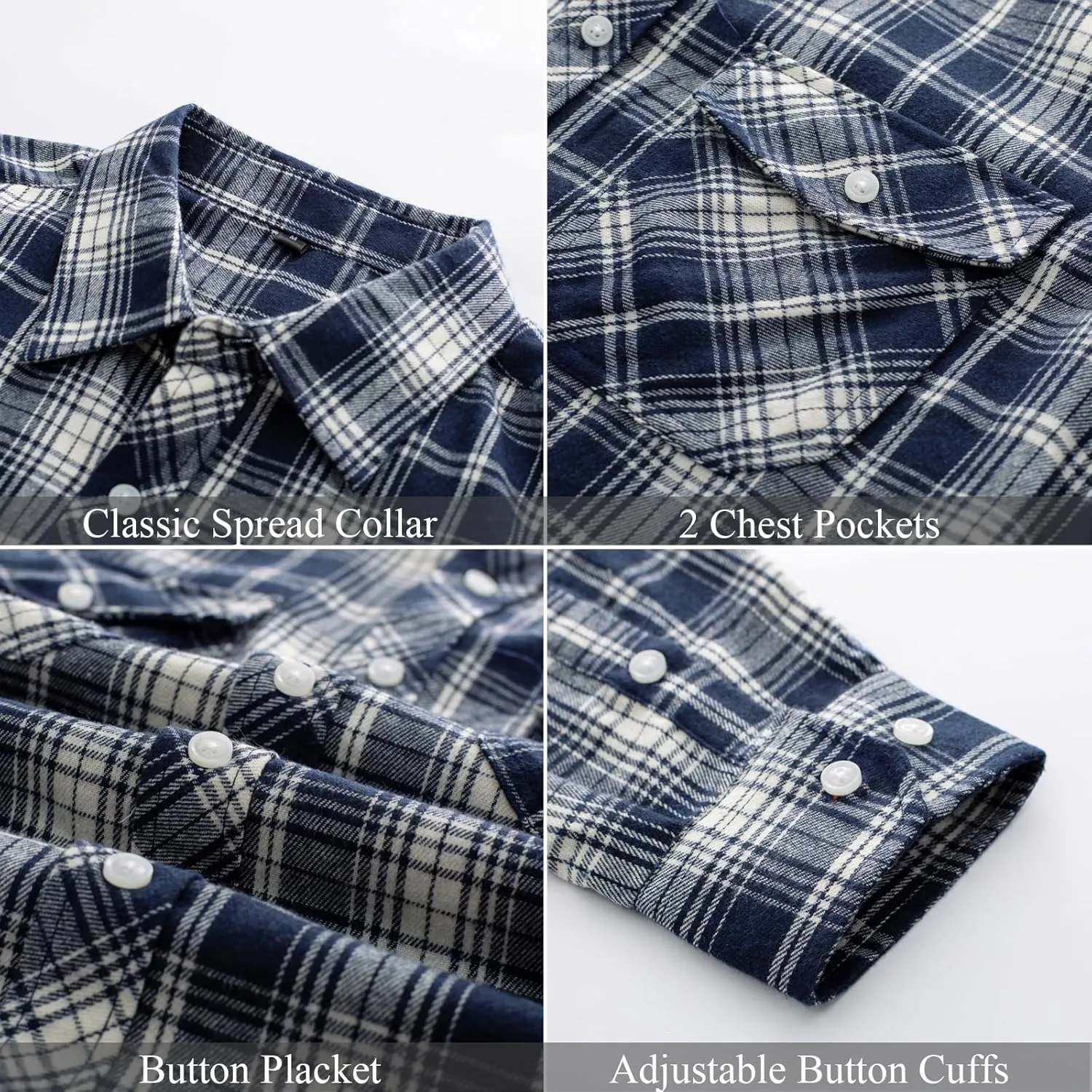 PJ PAUL JONES Mens Flannel Plaid Shirt Casual Long Sleeve Button Down Shirts with Pockets