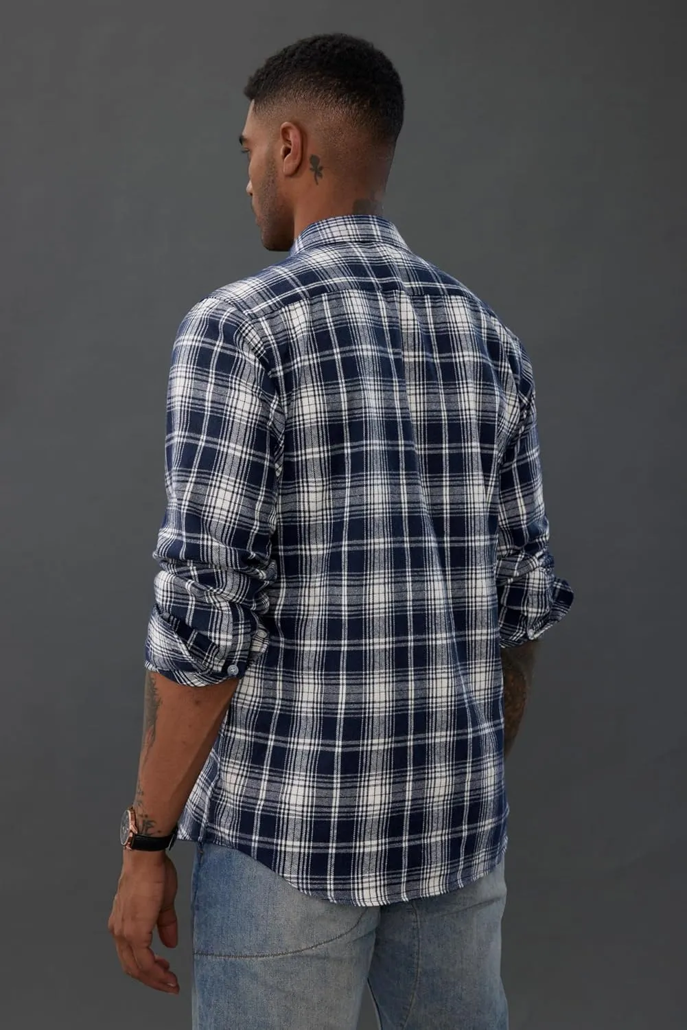 PJ PAUL JONES Mens Flannel Plaid Shirt Casual Long Sleeve Button Down Shirts with Pockets