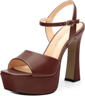 Platform High Heels for Women, Chunky Heels Sandals for Women Comfy Square Open Toe Ankle Strap Stylish Heeled Sandals Party Prom Wedding Dress Pumps Shoes 4.7 Inch