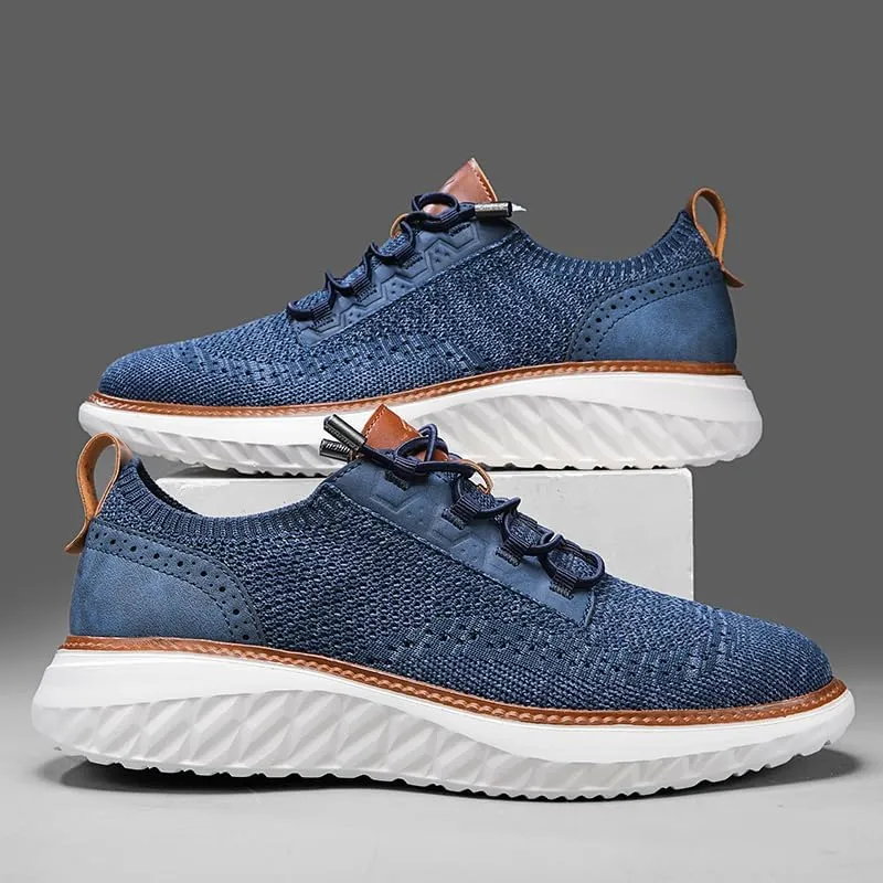 Plus Big Size Men's Knit Mesh Sneakers,Comfort Casual Shoes,Platform Sole,Breathable,Blue,Khaki