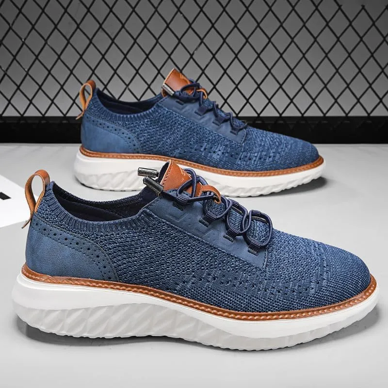 Plus Big Size Men's Knit Mesh Sneakers,Comfort Casual Shoes,Platform Sole,Breathable,Blue,Khaki