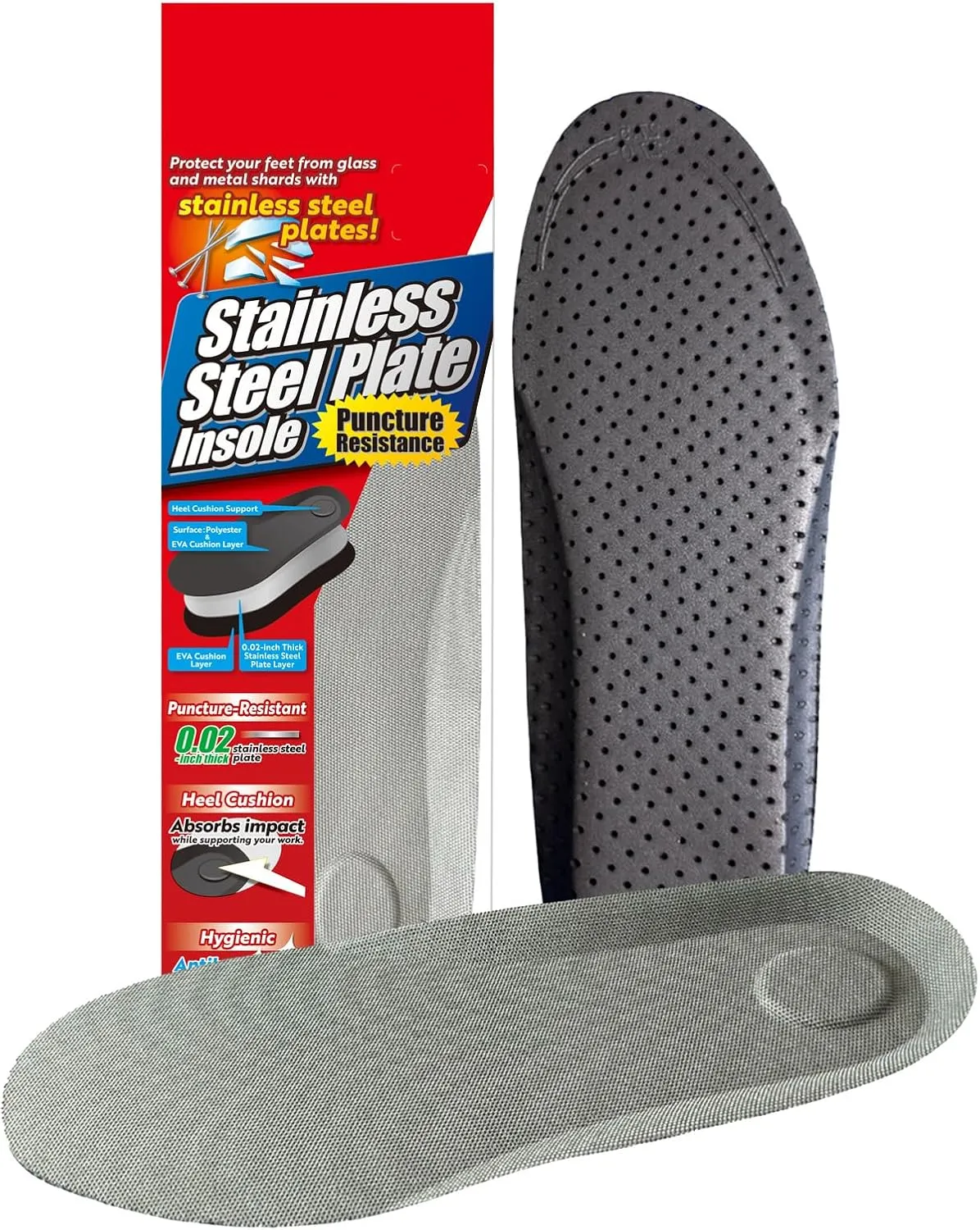 Puncture Resistant Stainless Steel Insole with Shock-Absorbing Cushion Suitable for Work Boots and Safety Shoes (Size XL: 10.6–11.0 inches)