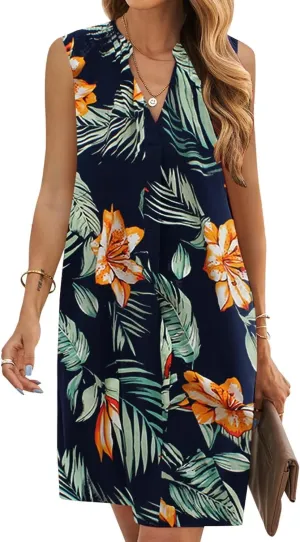 QACOHU 2025 Summer Dresses for Women Sleeveless Beach Floral Tshirt Sundress Casual Tank Dress S-2XL