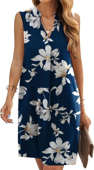 QACOHU 2025 Summer Dresses for Women Sleeveless Beach Floral Tshirt Sundress Casual Tank Dress S-2XL
