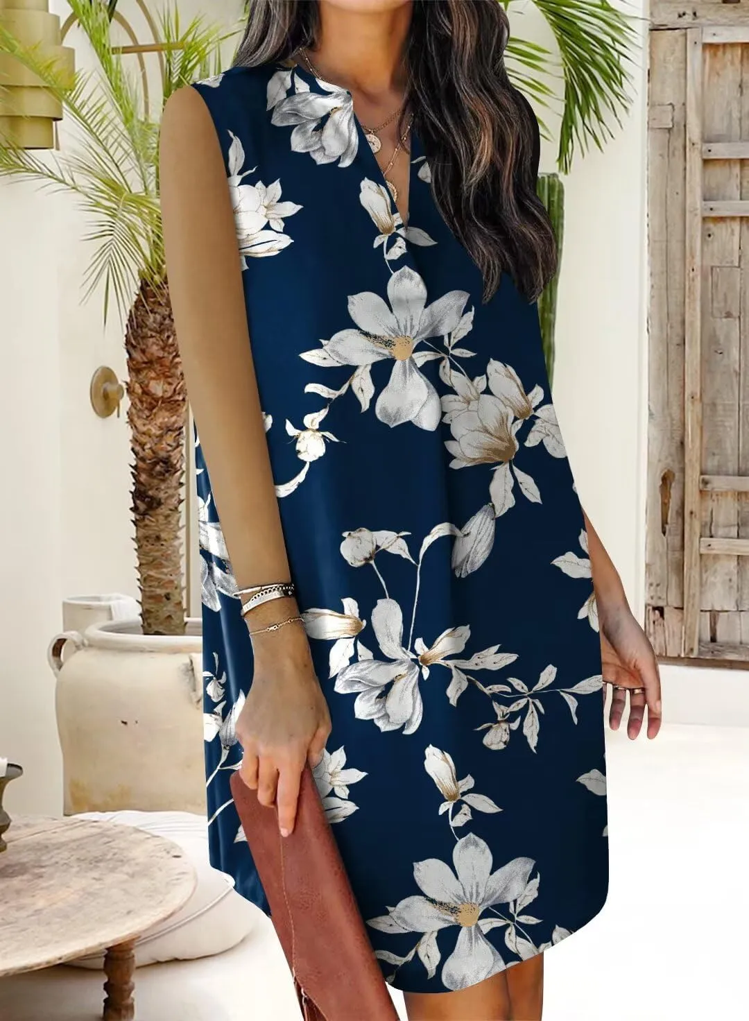 QACOHU 2025 Summer Dresses for Women Sleeveless Beach Floral Tshirt Sundress Casual Tank Dress S-2XL
