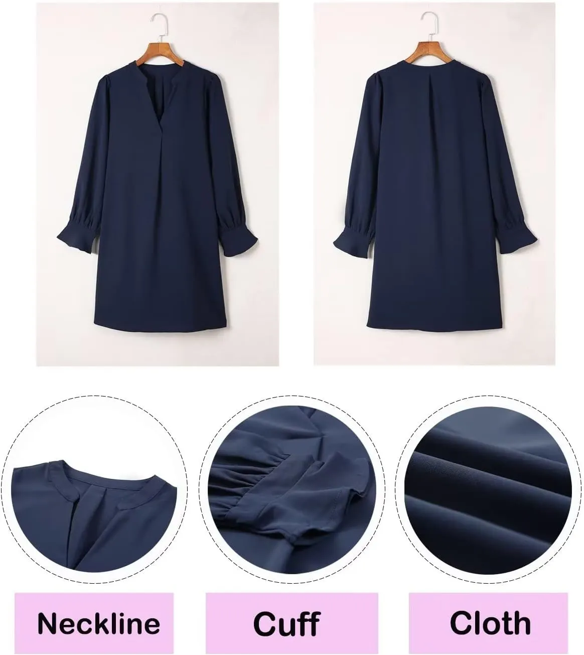 QACOHU Dresses for Women 2025 V Neck Spring Summer Ruffle Long Sleeve Simple Casual Loose Flowy Autumn Winter Shift Dress