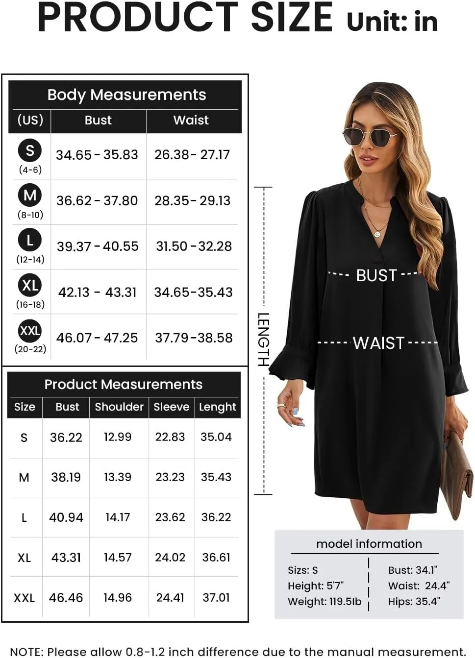 QACOHU Dresses for Women 2025 V Neck Spring Summer Ruffle Long Sleeve Simple Casual Loose Flowy Autumn Winter Shift Dress