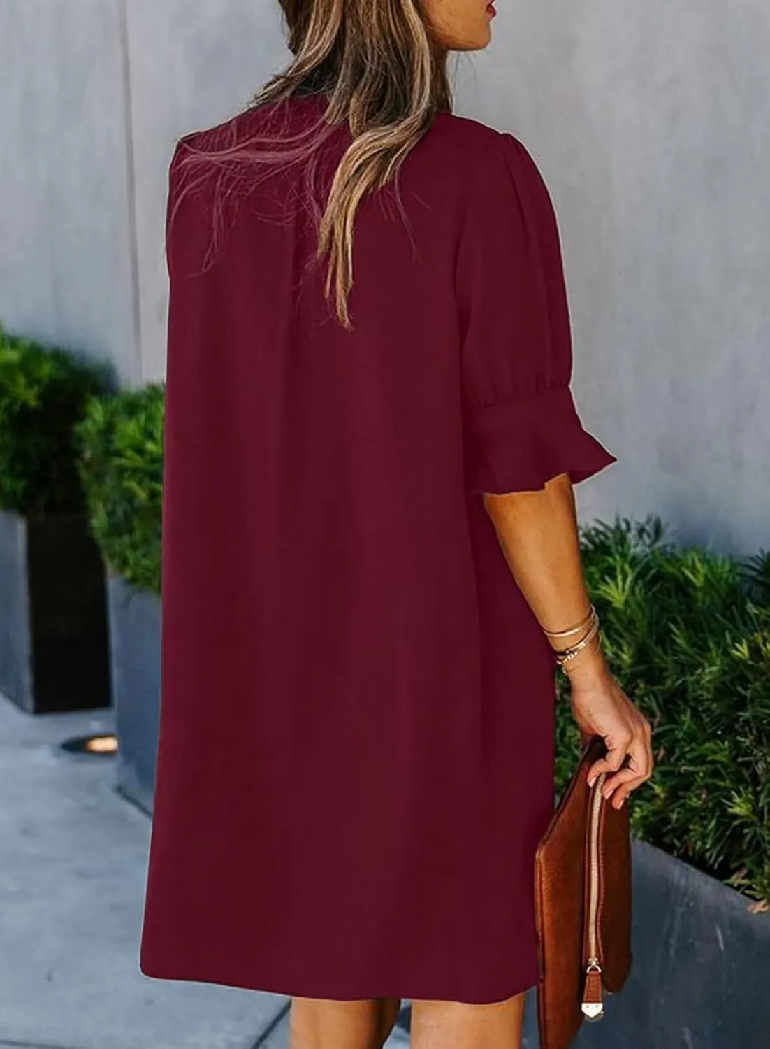 QACOHU Summer Dresses for Women V Neck Ruffle Short Sleeve Casual Shift Dress